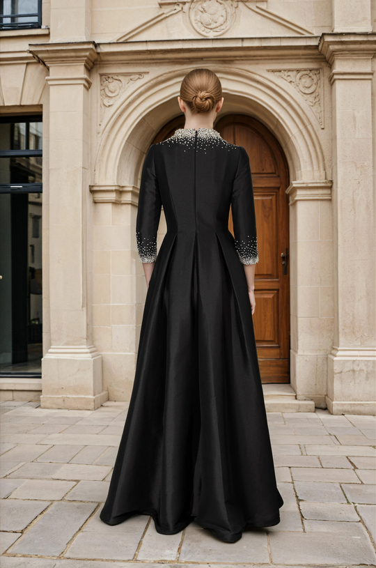 Janique 2612 - Embellished High Neck A-Line Evening Gown