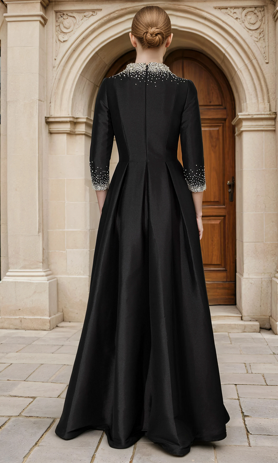Janique 2612 - Embellished High Neck A-Line Evening Gown