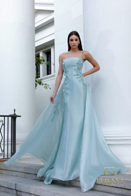 Terani Couture 261E6195 - Straight Neck Crepe Back Satin Dress