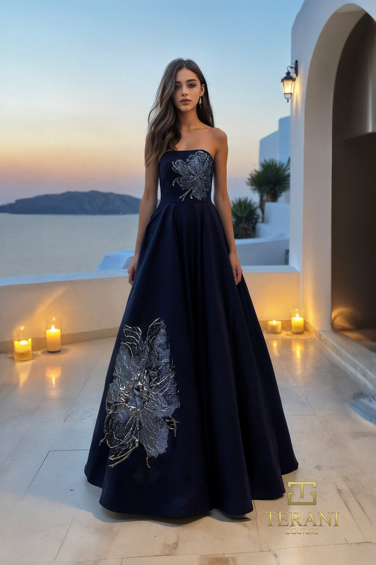 Terani Couture 261E6544 - Strapless Embroidered Satin Gown