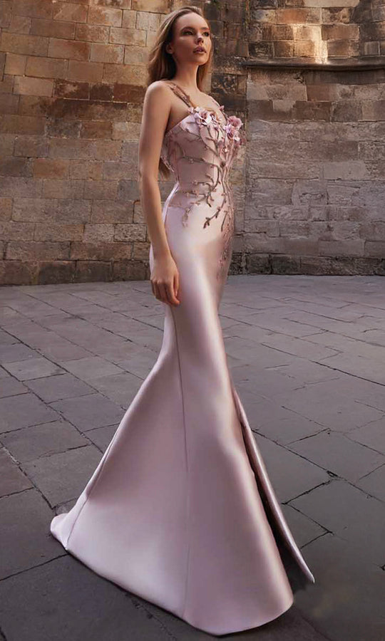 Terani Couture 261E6632 - Spaghetti Strap Embroidered Mikado Dress