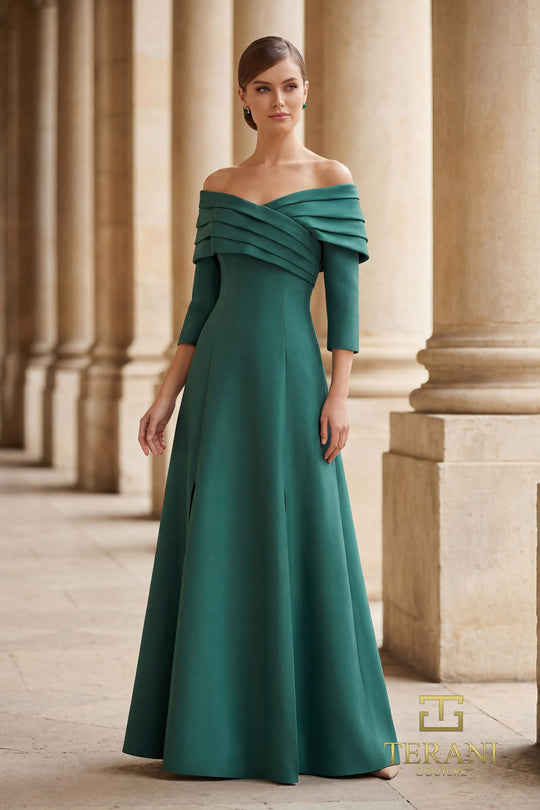 Terani Couture 261M6434 - Pleated Off Shoulder Mikado Gown