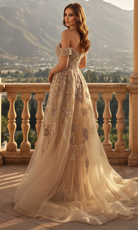 Terani Couture 261M6435 - Beaded Floral Off Shoulder Tulle Gown