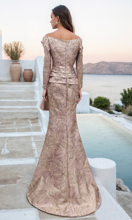 Terani Couture 261M6448 Pleated Jacquard Dress