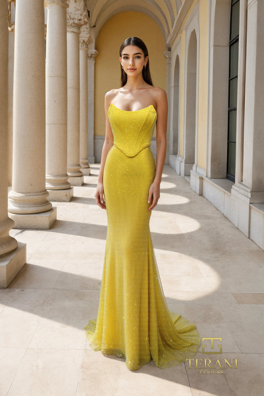 Terani Couture 261P6187 - Scoop Neckline Fishnet Prom Dress