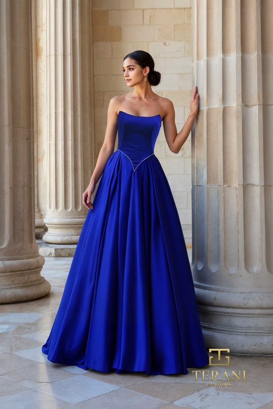 Terani Couture 261P6194 - Scoop Neckline Satin Ball Gown