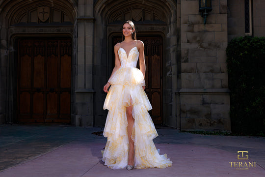 Terani Couture 261P6673 - Print Chiffon Sleeveless Tiered Gown
