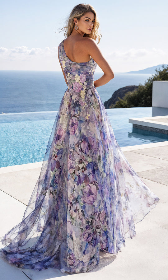 Terani Couture 261P6696 - One Shoulder Floral Chiffon Gown