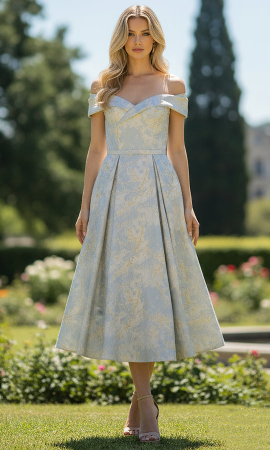 Terani Couture 261C6515 - Off Shoulder Jacquard A-Line Dress