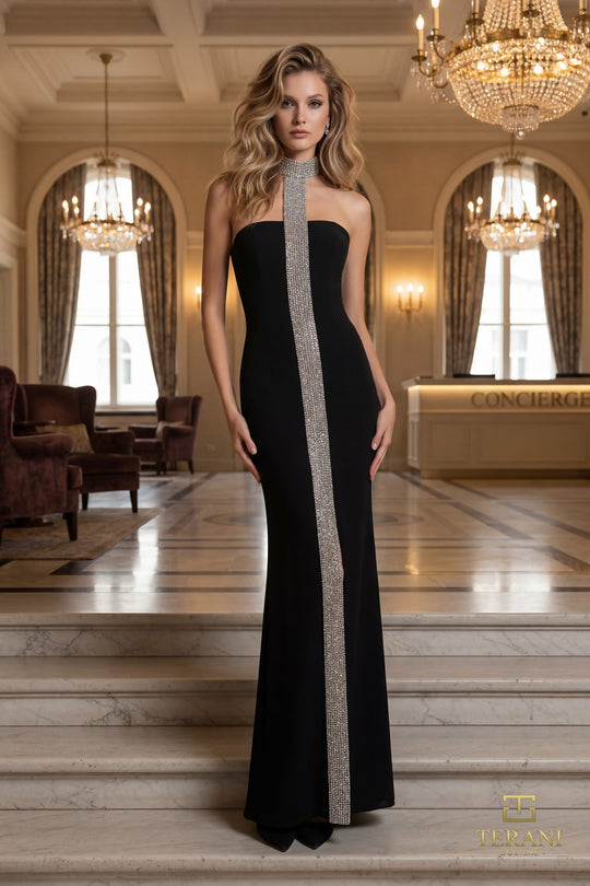 Terani Couture 261E6119 - Crystal Embellished High Neck Evening Gown
