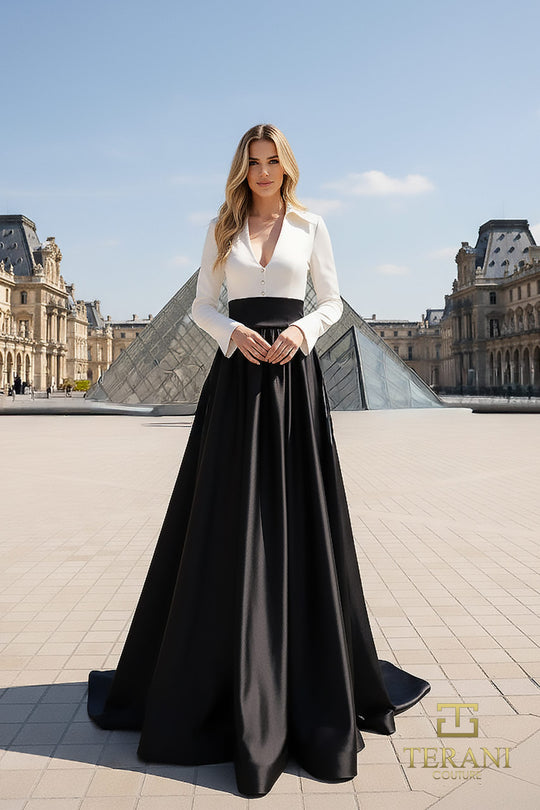 Terani Couture 261E6204 - Long Sleeve Matte Taffeta Evening Dress