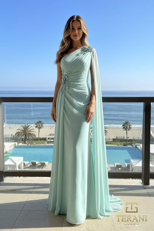Terani Couture 261E6205 One Shoulder Chiffon Dress