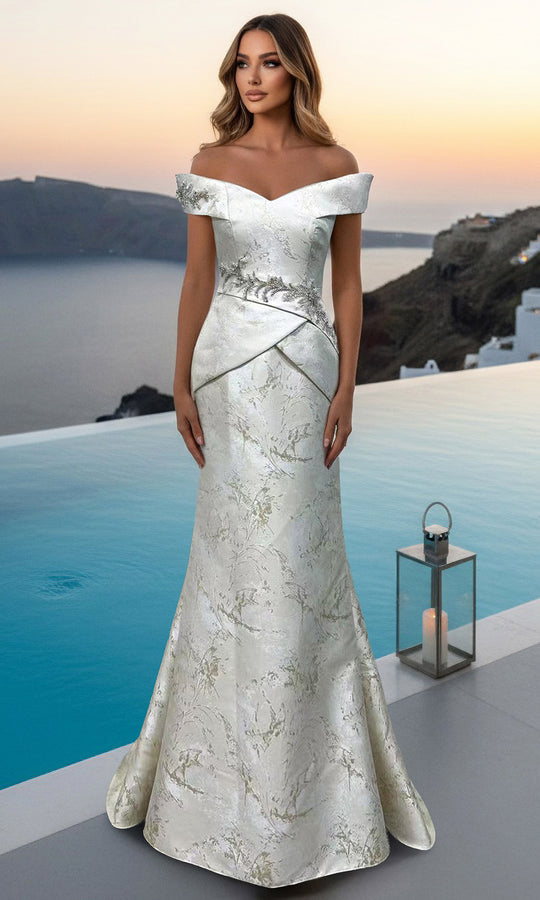 Terani Couture 261E6252 - Off Shoulder Jacquard Gown with Beading