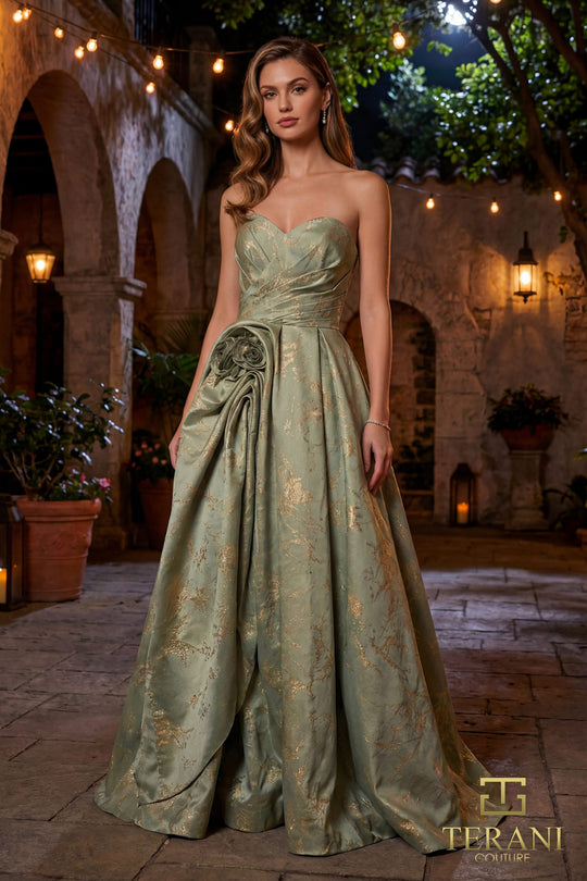 Terani Couture 261E6266 - Strapless Jacquard Pleated Ballgown