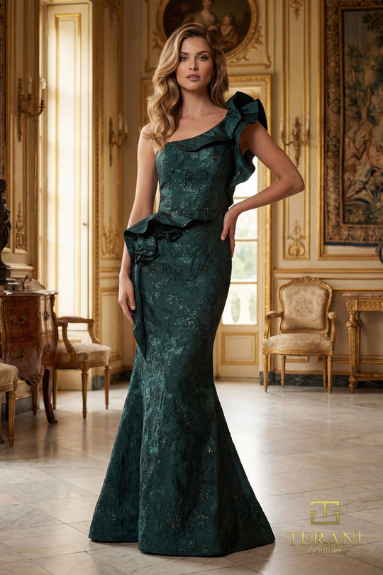 Terani Couture 261E6678 Ruffled Jacquard Dress