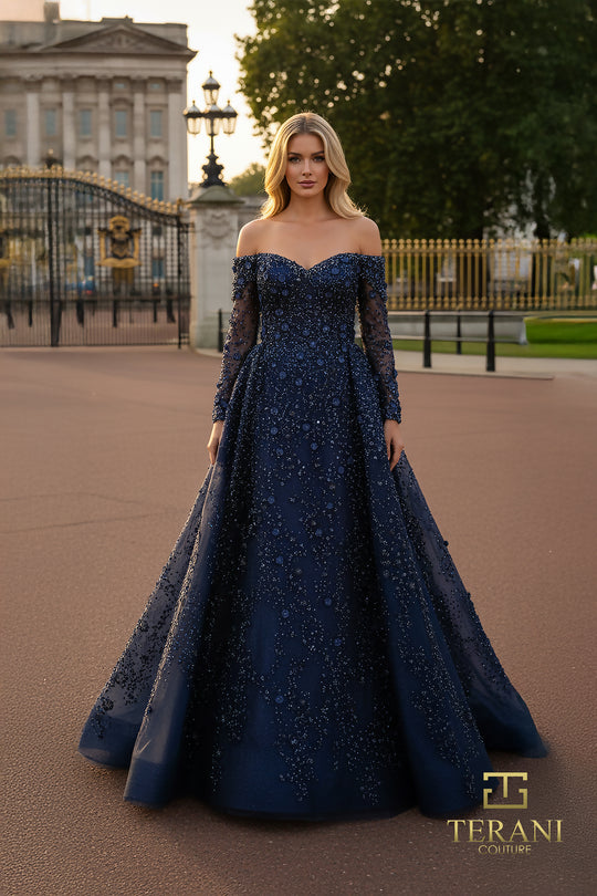 Terani Couture 261GL6659 - Off Shoulder Beaded Tulle Ballgown