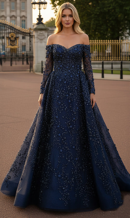 Terani Couture 261GL6659 - Off Shoulder Beaded Tulle Ballgown