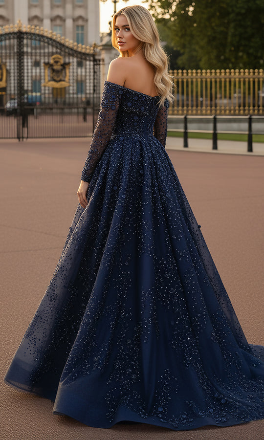 Terani Couture 261GL6659 - Off Shoulder Beaded Tulle Ballgown