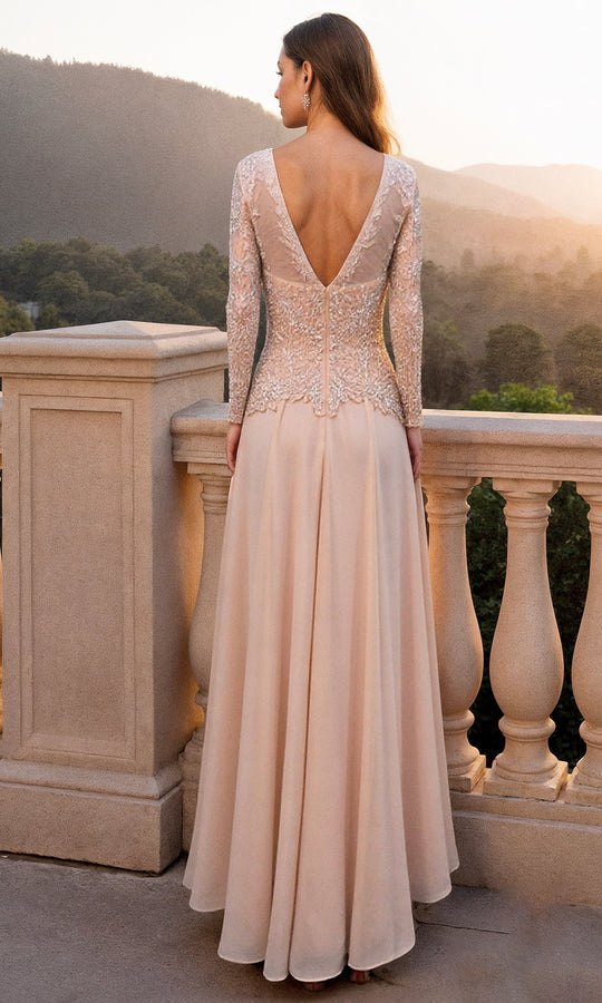 Terani Couture 261M6439 - Embroidered Top Long Sleeve Chiffon Gown