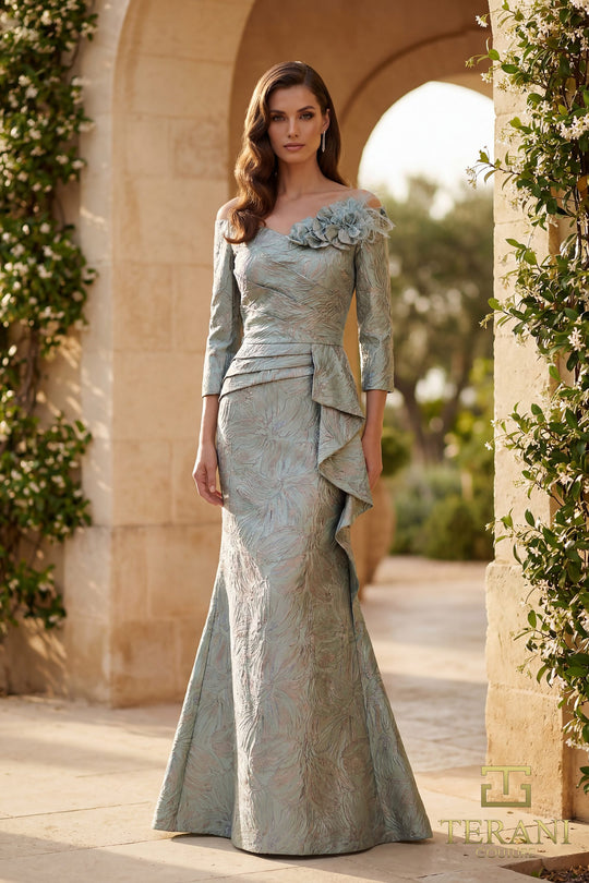 Terani Couture 261M6448 Pleated Jacquard Dress