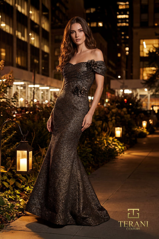 Terani Couture 261M6449 - Metallic Brocade Off Shoulder Mermaid Gown