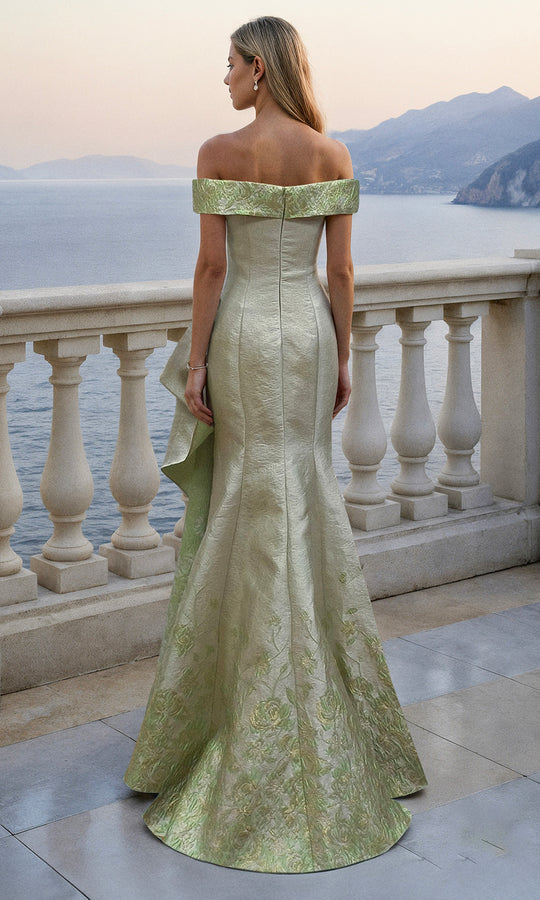 Terani Couture 261M6451 - Off Shoulder Sheath Jacquard Gown