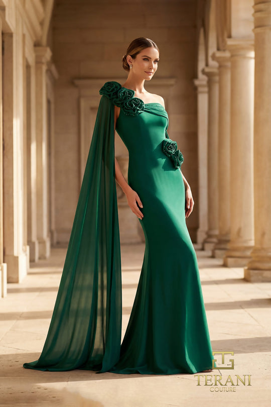 Terani Couture 261M6474 - Cape Sleeve Floral Embellished Dress