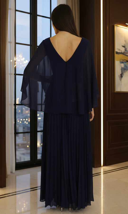 Terani Couture 261M6681 - Embroidered Cape Sleeve Chiffon Gown