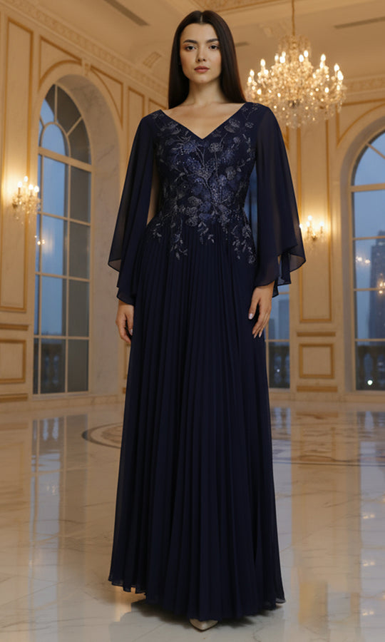 Terani Couture 261M6681 - Embroidered Cape Sleeve Chiffon Gown