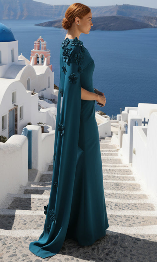 Terani Couture 261M6687 - Bateau Neck Crepe Gown with Cape
