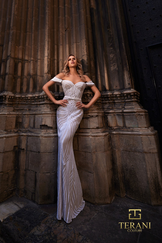 Terani Couture 261P6161 - Off Shoulder Embroidered Organza Gown