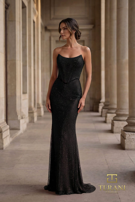 Terani Couture 261P6187 - Scoop Neckline Fishnet Prom Dress