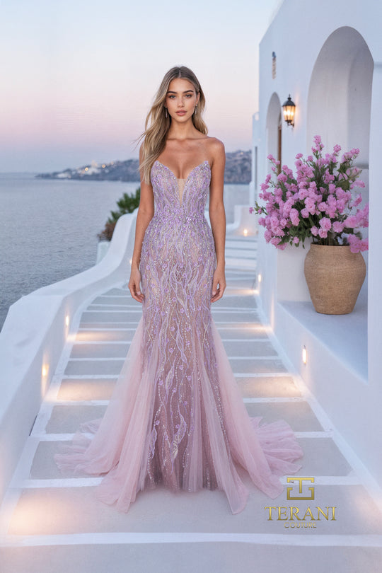 Terani Couture 261P6191 - Beaded Strapless Long Tulle Gown