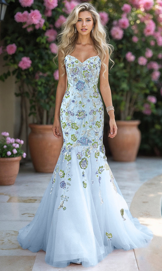 Terani Couture 261P6193 - Strapless Floral Embroidered Mermaid Dress
