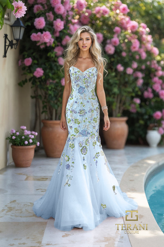Terani Couture 261P6193 - Strapless Floral Embroidered Mermaid Dress