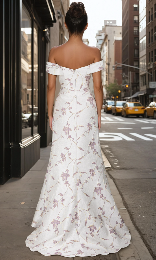 Janique 26207 - Floral Off-Shoulder Mermaid Evening Gown
