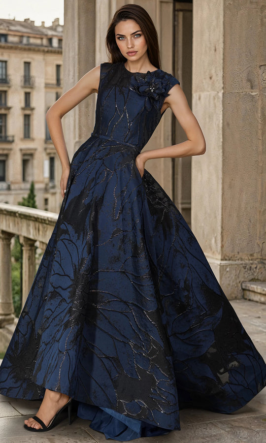 Janique 26209 - Sleeveless Embroidered Floral A-Line Gown