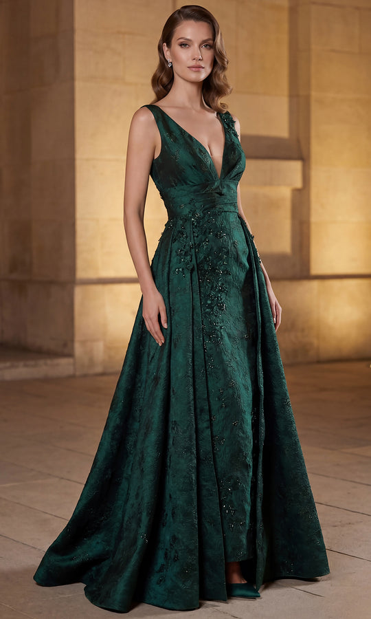 Terani Couture 262E7138 - Sleeveless Jacquard Pleated Overskirt Gown