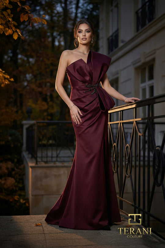 Terani Couture 262E7358 - Sculptural Accent Strapless Evening Gown