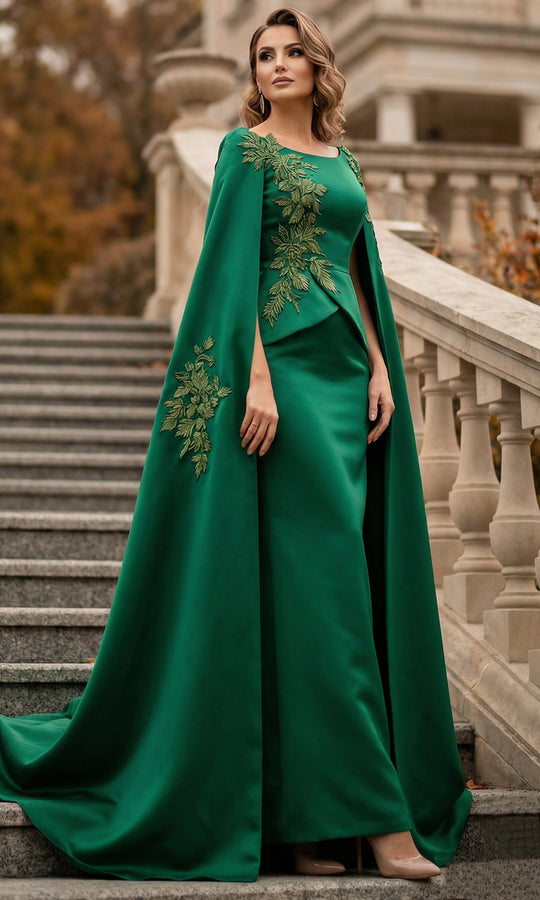 Terani Couture 262M7260 - Cape Sleeve Embroidered Detail Formal Gown