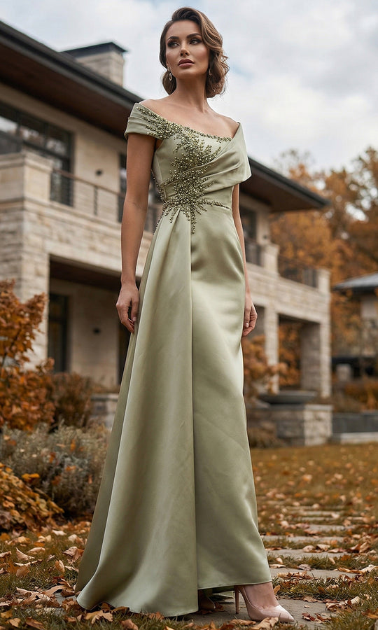 Terani Couture 262M7278 - Asymmetric Overlay Beaded Sheath Formal Gown