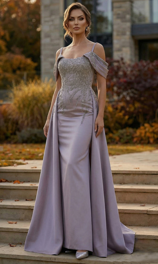 Terani Couture 262M7286 - Beaded Lace Column Overskirt Gown