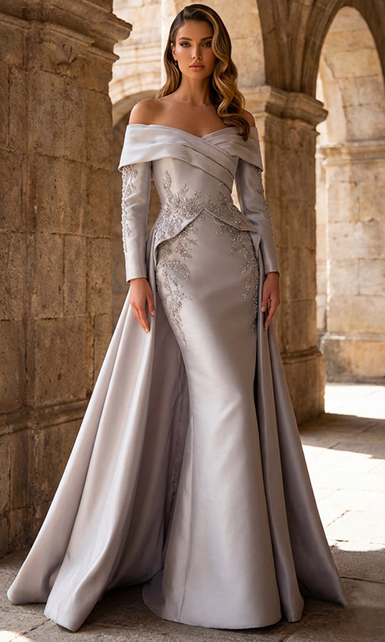 Terani Couture 262M7315 - Long Sleeve Beaded Accent Formal Gown