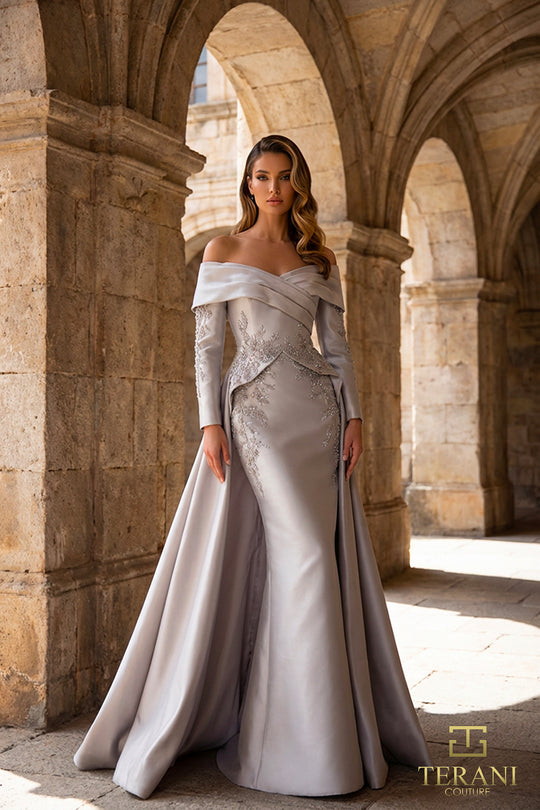 Terani Couture 262M7315 - Long Sleeve Beaded Accent Formal Gown