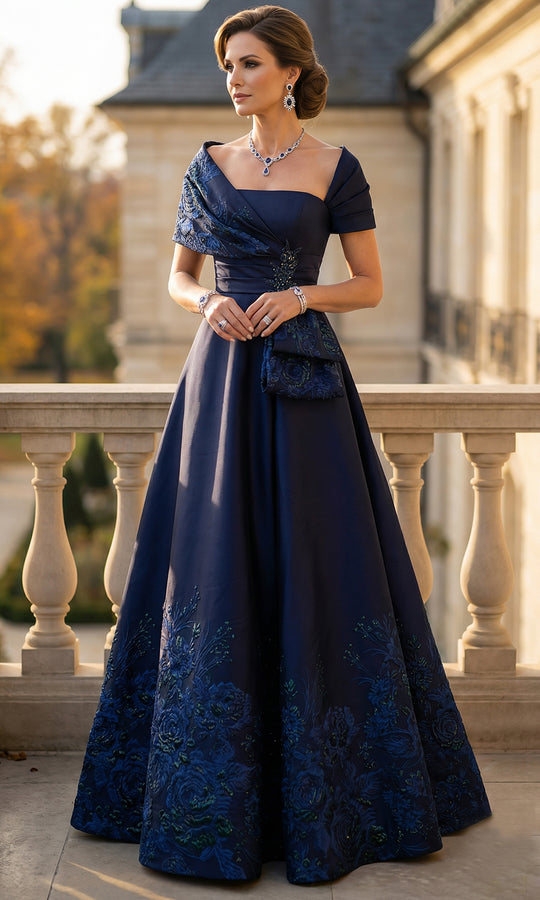 Terani Couture 262M7323 - Floral Jacquard Pleated Waist A-Line Gown