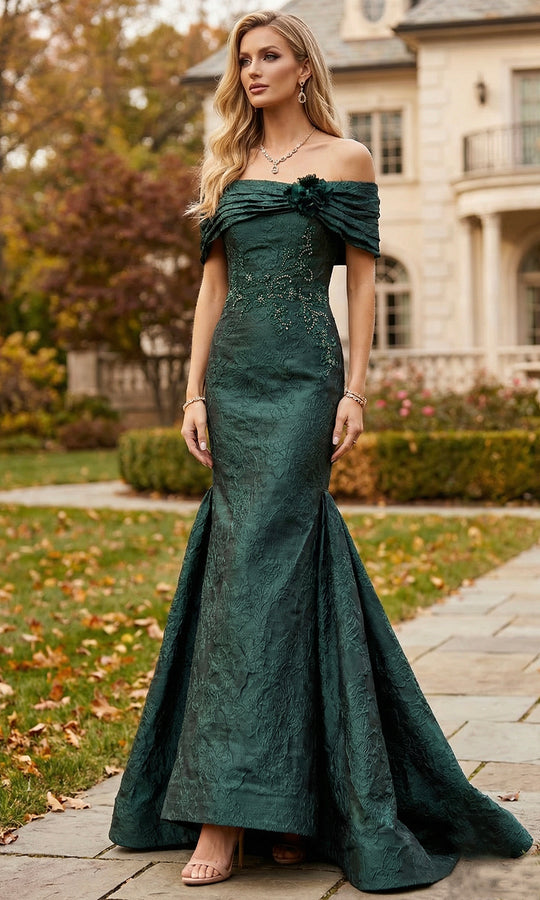 Terani Couture 262E7069 - Floral Jacquard Mermaid Evening Gown