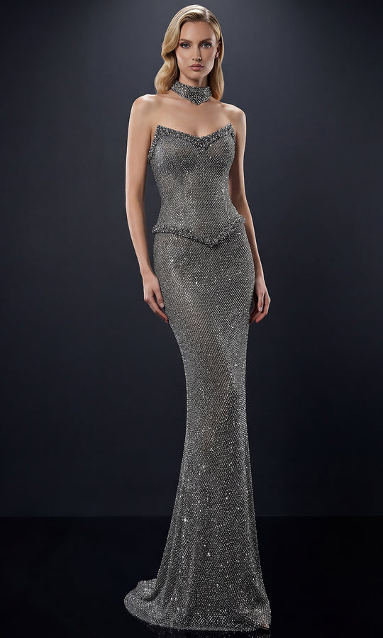 Terani Couture 262E7081 - Crystal Embellished Sheath Evening Gown