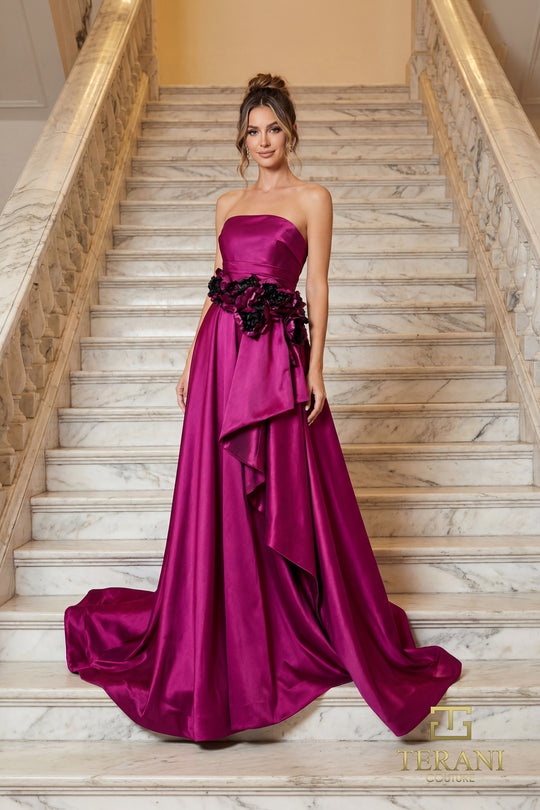 Terani Couture 262E7082 - Strapless Floral Waist Evening Gown
