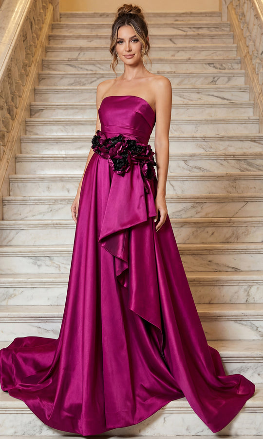 Terani Couture 262E7082 - Strapless Floral Waist Evening Gown