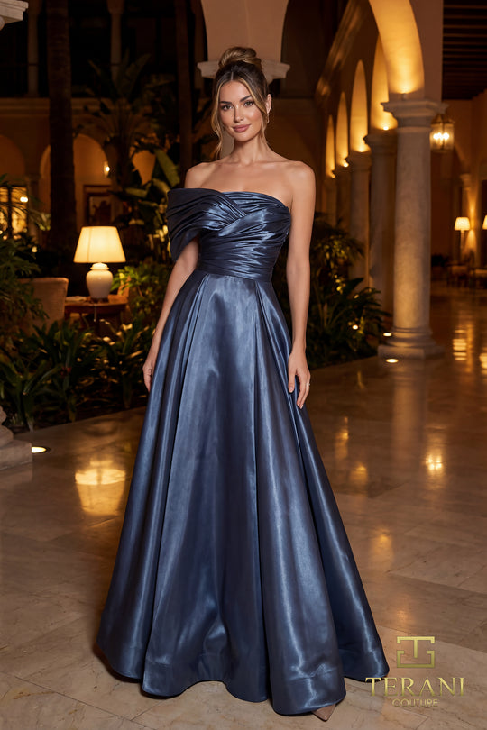 Terani Couture 262E7103 - Mirror Organza Straight Neck Evening Gown